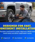 Mechanic installing Single Front or Rear Wheel Hub & Bearing Assembly for Chevrolet Impala, Precision Fit Direct Replacement.