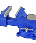 Beefy 6 Inch Combination Vise For Pipe And Bench Work With Swivel Base Cast Iron Frame And Steel U Channel Replaceable Serrated Jaws Big Anvil Surface Built Tough And Ready, blue