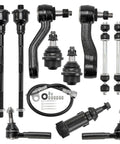 Beefed Up Front Lower Ball Joint Tie Rod Ends And Pitman Arm Kit For Chevy Silverado And GMC Sierra Heavy Duty Front End Suspension Replacement For 2001 To 2010 Models, black steel steering parts