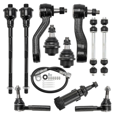 Beefed Up Front Lower Ball Joint Tie Rod Ends And Pitman Arm Kit For Chevy Silverado And GMC Sierra Heavy Duty Front End Suspension Replacement For 2001 To 2010 Models, black steel steering parts