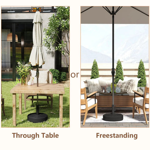 Beefy 70 Lb Weight Heavy Duty Water Fillable Umbrella Base Stand for Patio, freestanding and through table use, fits 1.5 to 1.9 inch poles.