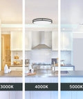 Matte Black 24 Inch Oval LED Flush Mount Ceiling Light With Dimmable Bright Output Triple Color Temperature 3000K 4000K 5000K 2800 Lumens Ideal For Kitchen Bedroom Bathroom Hallway And Living Areas shown in kitchen setting