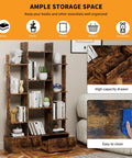 Vintage Industrial Freestanding Bookcase With 12 Shelves And 2 Drawers In Rustic Brown Finish For Living Room Bedroom Study Or Home Office A Dope Space Saving Storage Organizer That Showcases Books Decor And More with plants, books, and decor.