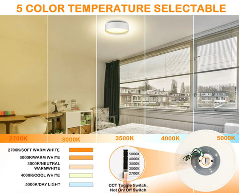 Illustration of Five Color Temperature Dimmable LED Flush Mount Ceiling Light Fixture Dope Matte Black With Gold Inside settings