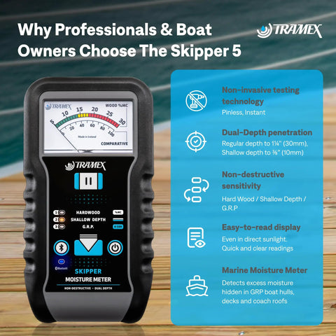 Skipper 5 Boat Moisture Meter SMM5 Non Destructive Analog Gauge For Wood And GRP Hulls Decks And Sandwich Core Structures Dual Depth Readings For Quick Moisture Content Checks On Boats, handheld meter