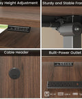 Fly Setup L Shaped Electric Standing Desk With Drawers And USB Charging Ports Dead Quiet Programmable Memory Height Adjustable Executive Workstation Built Tough For Smooth Posture Switches controls, cables, and power outlets.