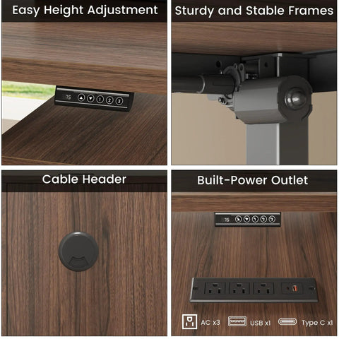 Fly Setup L Shaped Electric Standing Desk With Drawers And USB Charging Ports Dead Quiet Programmable Memory Height Adjustable Executive Workstation Built Tough For Smooth Posture Switches controls, cables, and power outlets.