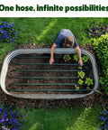 Garden bed with Flat Soaker Hose 50ft for garden beds and lawns, quick connect heavy duty leakproof drip system
