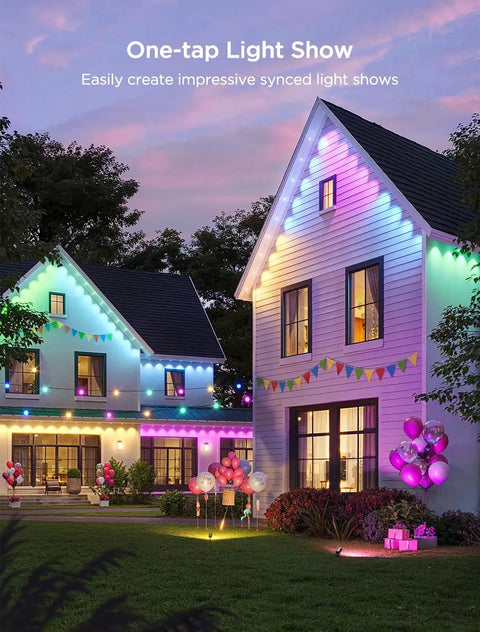 Year-Round 100Ft RGBIC Permanent Outdoor Lights 2 With 16 Million Colors And 100 Scene Modes, houses decorated with lights