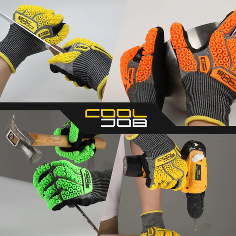 Cut Resistant Work Gloves With Impact TPR Protector And Nitrile Dipped Grips, Oil Resistant, Touchscreen Ready, ANSI ISEA 138 Approved, Orange Large in use with tools.