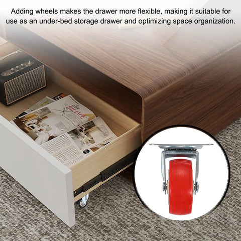 2-Inch Swivel Caster Wheels Pack With PVC Quiet Rolling Surfaces attached to under-bed storage drawer for furniture mobility