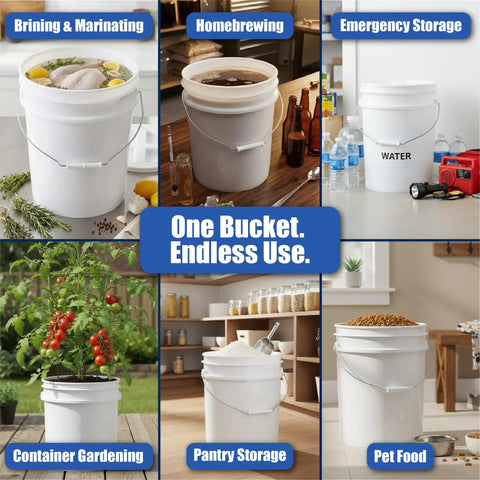 Top Shelf 5 Gallon Bucket Pack Of 6 With Secure Gamma Screw Lid Food Grade Bpa Free Hdpe Bulk Storage Containers For Pantry And Utility Work That Truly Saves Your Hide On Busy Days