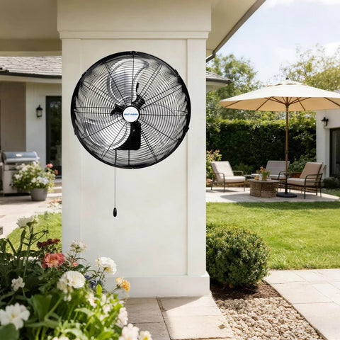 Beefy 20 Inch Wall Mounted Outdoor Fan With 4750 CFM Three Speed Setting Heavy Duty Industrial Weatherproof Design For Commercial Spaces