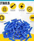 Bulk pack of blue ribbed plastic drywall anchors for light-duty picture mounting, 500 pieces with anti-rotation rib design.