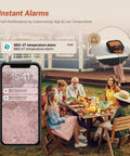WiFi Meat Thermometer For Smoker And Oven With Four Probes and app alerts on smartphone by outdoor dining table