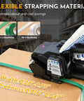 Cordless Electric Strapping Tool For Pet And Pp Straps Featuring Adjustable Tension Up To 3500N with green PET strap.