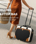 Stylish waterproof rolling laptop bag for women in beige and brown design with smooth wheels, ideal for business travel and daily commutes.