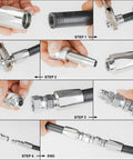 ANCIMOON 2PCS 3/8in reusable hydraulic fittings kit; Step 1-4 assembly with hose and metal adapters