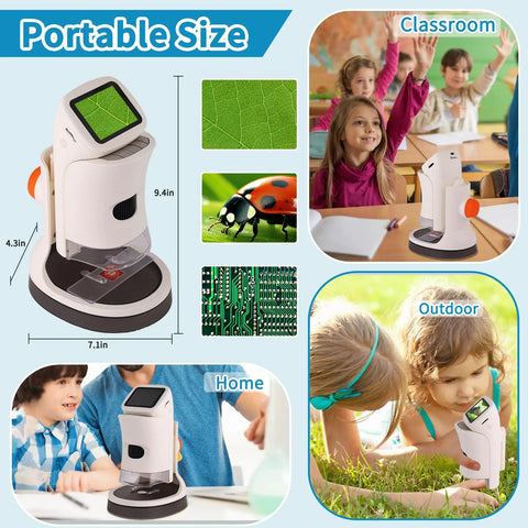 Kid Friendly Digital Microscope With Four Magnification Levels 100x, 400x, 700x, 1000x, 1080P 2 Inch HD Screen, Photo And Video Capture, USB Rechargeable, Ideal Science Toy For Curious Kids Aged 8 To 12 in classroom, home, and outdoor use