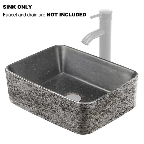 Rectangular Ceramic Vessel Sink For Bathroom Above Counter Dope Slate Gray 16 By 12 Inches Porcelain Basin With Easy Clean Stain Resistant Modern Look