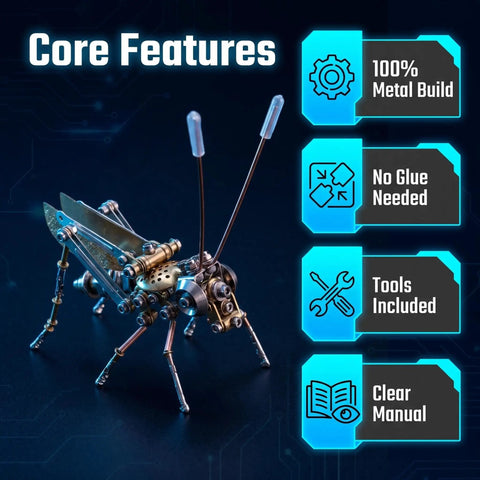 Cricket 3D Metal Puzzle Kit With 160 Pieces, Mechanical Screw Assembly, Level 3 Of 5, About 3 Hours Build, No Glue Needed, Desktop Ornament, Cool Birthday Gift For Dad Or Husband. 100% metal cricket model with tools included