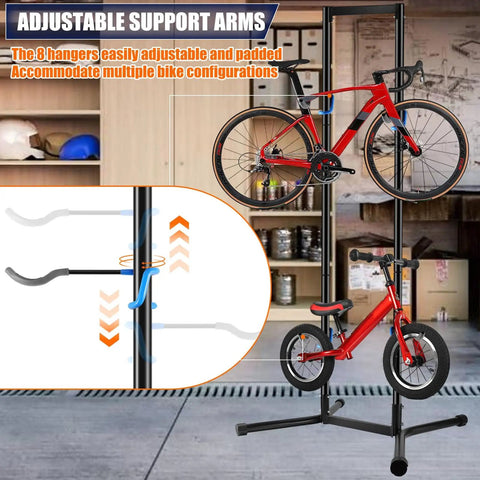 Freestanding Bike Storage Rack For Garage Holds Four Bikes With Adjustable Arms Gravity Indoor Stand Space Saving