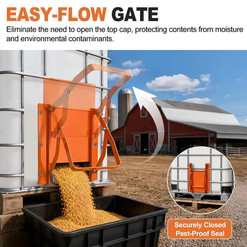 Heavy Duty Sliding Grain Gate For Ibc Tote With A Knockout Manual Flow Control Lever Built Tough From Top Shelf Alloy Steel discharging grain.