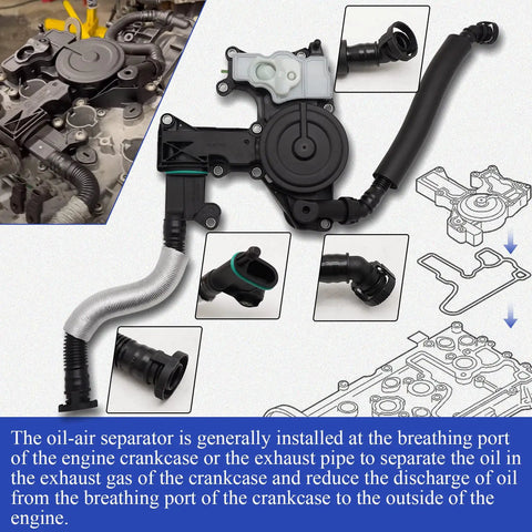 Audi 2.0T PCV Valve Engine Crankcase Vent Oil Separator With Gasket And O Ring Seal components diagram 2012-2018 A4 A5 A6 Q5