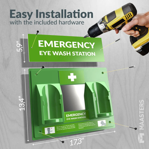 Portable Eye Wash Station Kit For Quick Emergency Eye Rinses, Wall Mounted First Aid System with mirror and mounts
