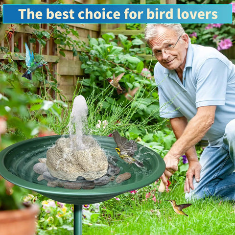 Bird Bath Fountain With 7.5W Pump, Resin Granite Rock Water Feature For Garden Patio Lawn, Easy Setup For Hummingbird Birdbath