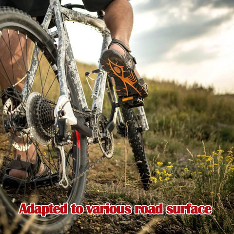Bicycle with cyclist on dirt path, close-up of rear wheel, featuring Four Pairs Disc Brake Pads For Bikes Resin Semi Metallic Replacement High Performance Front And Rear Pads Compatible With M315 M355 M515 M525 C501 C601 M375 M395 M415 M416 M446 M465 M475 M485 M486 Black.