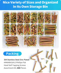 600 Piece Stainless Steel Wood Screws Kit With Zinc Plated Finish shown in organized storage bin, various sizes visible