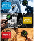 Heavy Duty Tire Pressure Gauge With Large Glow Dial And Steel Braided Hose Reaching Two Hundred Thirty Psi Via Quick Connect Coupler for extreme cold and heat.