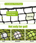 Detailed view of Oversized 10x10x10 Feet Golf Hitting Cage Net With Hanging Design Straps showing net rope thickness and versatility for sports.