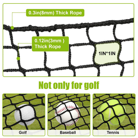 Detailed view of Oversized 10x10x10 Feet Golf Hitting Cage Net With Hanging Design Straps showing net rope thickness and versatility for sports.