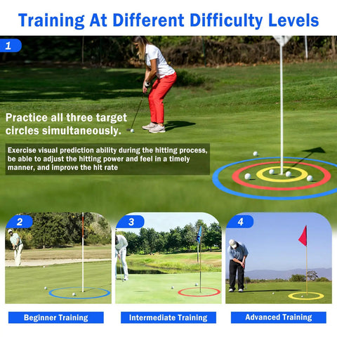Golfer using Three Pack Golf Target Circle Training Aid For Putting And Chipping on green with target circles for practice