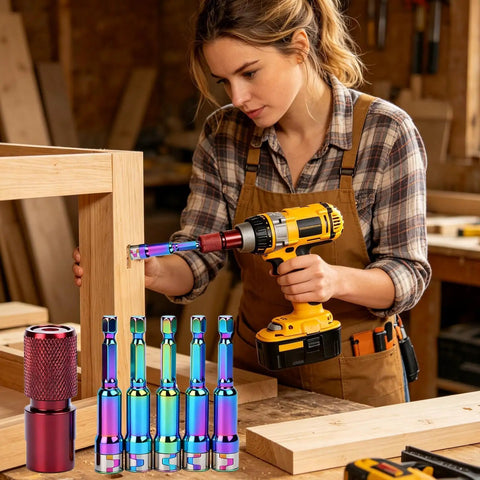 Versatile Carbon Steel Drill And Angle Grinder Converter Quick Release Attachment used by woman for wood detailing