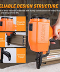 Heavy Duty Pneumatic Concrete T Nailer For Truss Building And Hardwood, 14 Gauge ST64 Nail Gun, aluminum body close-up