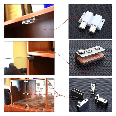 Stainless Steel Glass Door Pivot Hinges And Clamp Set For Free Swinging 5-8mm Glass Doors, Includes Double Magnetic Catch Latches