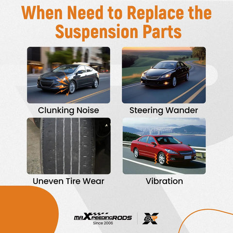 Four signs of suspension issues: clunking noise, steering wander, uneven tire wear, vibration on Hyundai Elantra models.