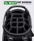 Lightweight 14 Way Golf Stand Bag With Dual Straps, full length dividers, top view showing 14-way organization for clubs