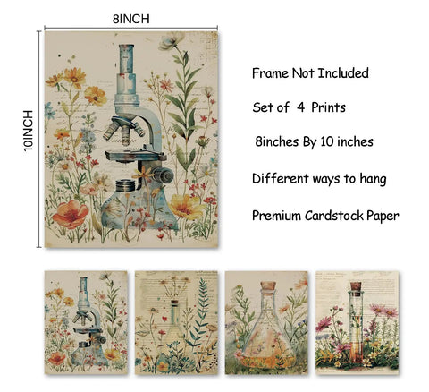 Essential Science Posters For The Classroom Set Of 4 8x10 Unframed Wall Art showing vintage botanical and science designs.