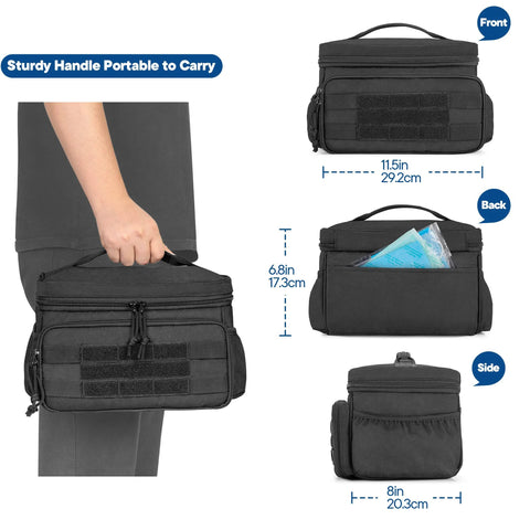 Damero small medicine storage bag, black emergency first aid organizer with front MOLLE panel and carry handle.