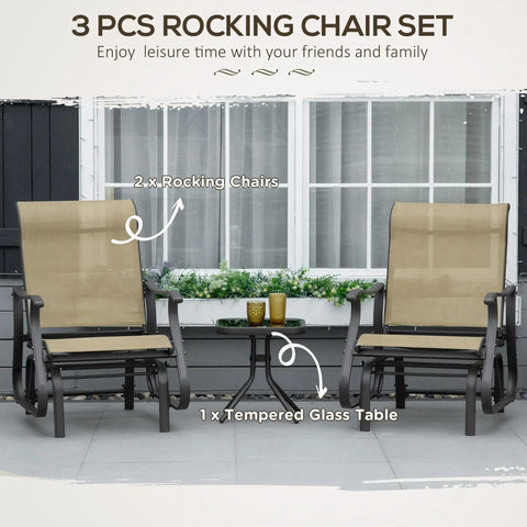 Two Outdoor Gliders And Glass Top Bistro Table Set With Steel Frame For Patio Garden Backyard And Lawn Gray, Smooth Gliding Motion And Relaxed Alfresco Hangouts For Any Occasion on patio.