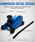 Beefy 2.5 Ton Mini Hydraulic Floor Jack With 4.13 To 17 Inch Lift Range Heightening Gasket Included, components labeled.