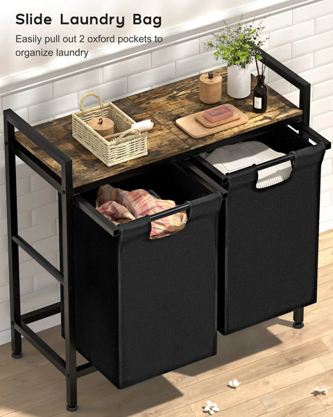 Dual 11 Gallon 42L Laundry Hamper With Removable Liners Divided Laundry Sorter On A Sturdy Metal Frame Pull Out Oxford Bags