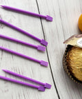 Purple Cookie Scribes And Scrapers Set Of 6 Baking Decorating Tools For Royal Icing Detail Work To Smooth Corners Like Butter And Totally Ditch Frosting Mess Quick Style Your Sweet Treats Like A Pro - set of six tools on wooden surface.