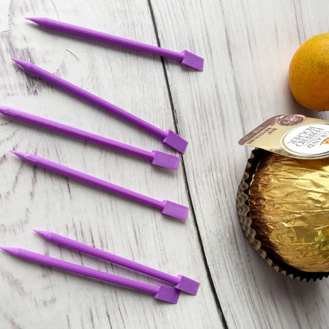 Purple Cookie Scribes And Scrapers Set Of 6 Baking Decorating Tools For Royal Icing Detail Work To Smooth Corners Like Butter And Totally Ditch Frosting Mess Quick Style Your Sweet Treats Like A Pro - set of six tools on wooden surface.