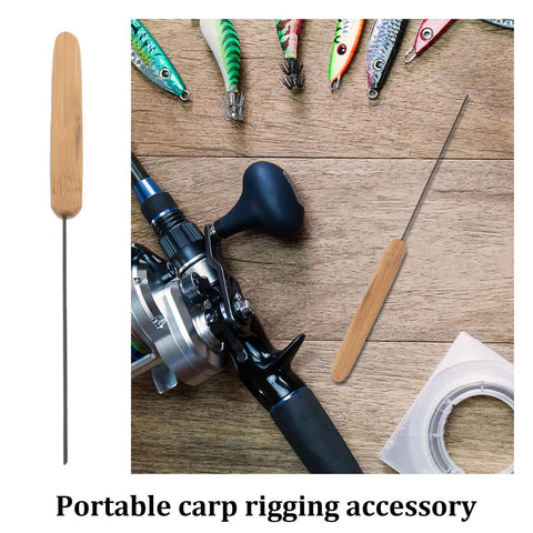 Pro-Grade Worm Threader Needle For Freshwater And Saltwater Fishing Stainless Steel Bait Rigging Tool With Wood Handle For Hygienic Handling And Quick Easy Bait Threading, stainless steel, wood handle