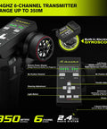 2.4GHz transmitter for All Terrain RC Monster Truck For Adults with built-in gyroscope, 6-channel control, 350m range
